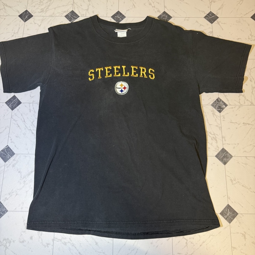 NFL Pittsburgh Steelers Embroidered Logo T Shirt‎ Black L